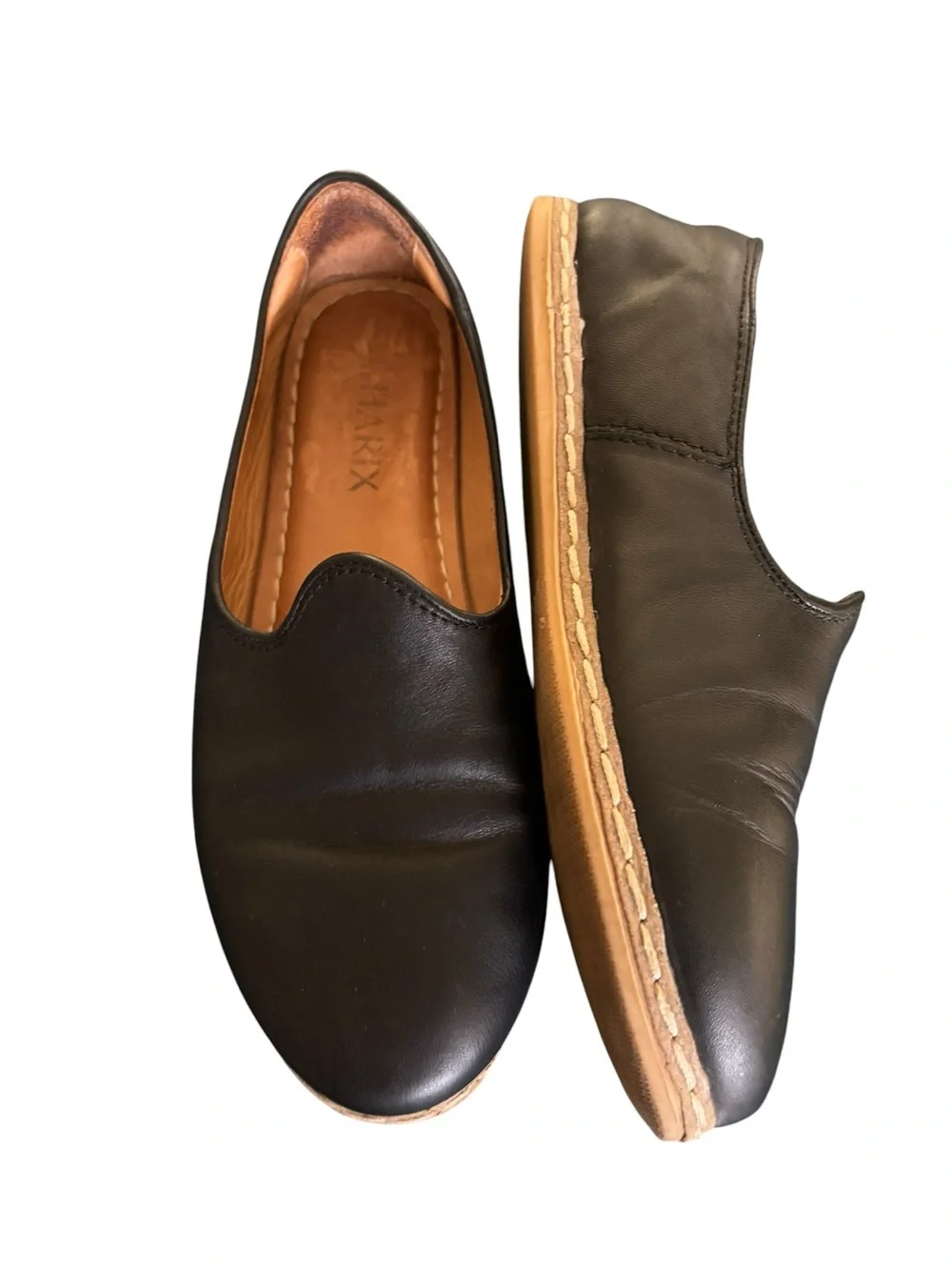 Charix Black Leather Slip On Shoes Minimalist Comfort Loafers Sz 37.5/7.5